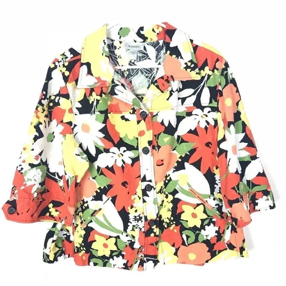 DressBarn Floral Print ButtonUp HalfSleeve Jacket
